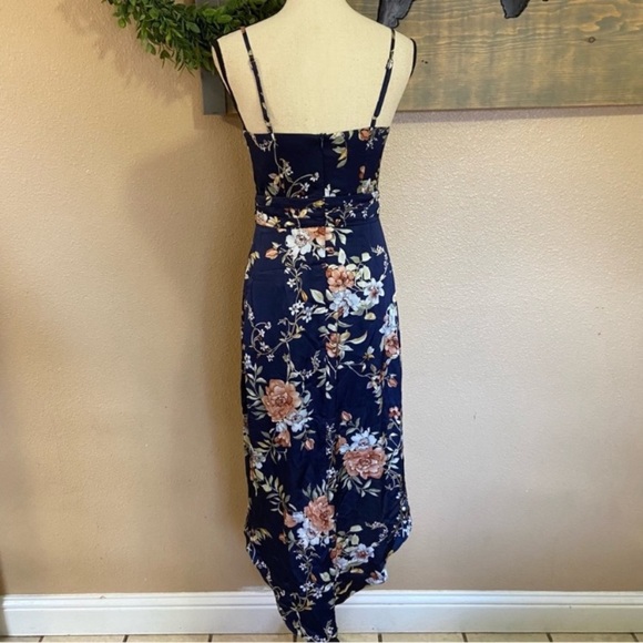 NWOT Lulus My Favorite Day Navy Blue Floral Print Tulip Skirt Midi Dress - Picture 12 of 13